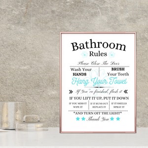 Bathroom Rules Sign ,printable Sign,bathroom Decor,digital Download ...