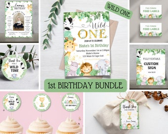 Wild One 1st Birthday Bundle, Safari Wild One Birthday Bundle, Wild One Invitation Bundle, Instant Download, Birthday, Welcome, Milestone