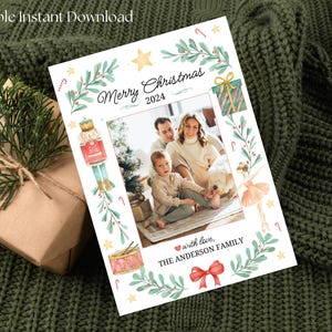 Notenkraker kerst fotokaartsjabloon, vakantie fotokaart afdrukbare, DIY kerstkaart, 5 x 7, bewerkbare direct downloaden, fotokaart