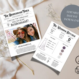 Bridesmaid Proposal Card, Newspaper Bridesmaid Proposal, Maid of Honor Proposal Card, Bridesmaid Info Card, Will You Be My Bridesmaid Card