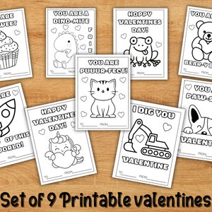 Valentine Coloring Cards, Printable Valentine's Day Cards, Kids Valentines Cards, Printable Coloring Valentines Cards, Classroom Cards
