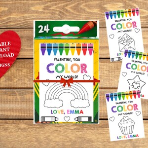 Valentinstag Karten für Kinder DRUCKBAR, Color My World Valentines, Valentinstag Karte für Aquarellfarbe, Non Candy Free Klasse Klassenzimmer Lehrer