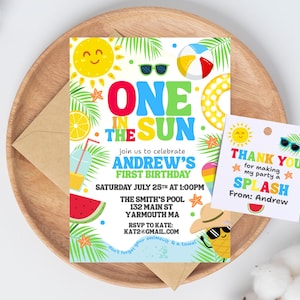 One In The Sun 1st Birthday Pool Party Editable Invitation Summer Splish Splash Tropical Swimming Splash Pad Party Instant Download