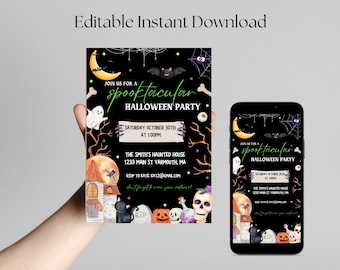 Editable Halloween Costume Party Invitation, Spooky Halloween Party Invite, Printable Neon Halloween Birthday Invite, Neon Halloween, spooky