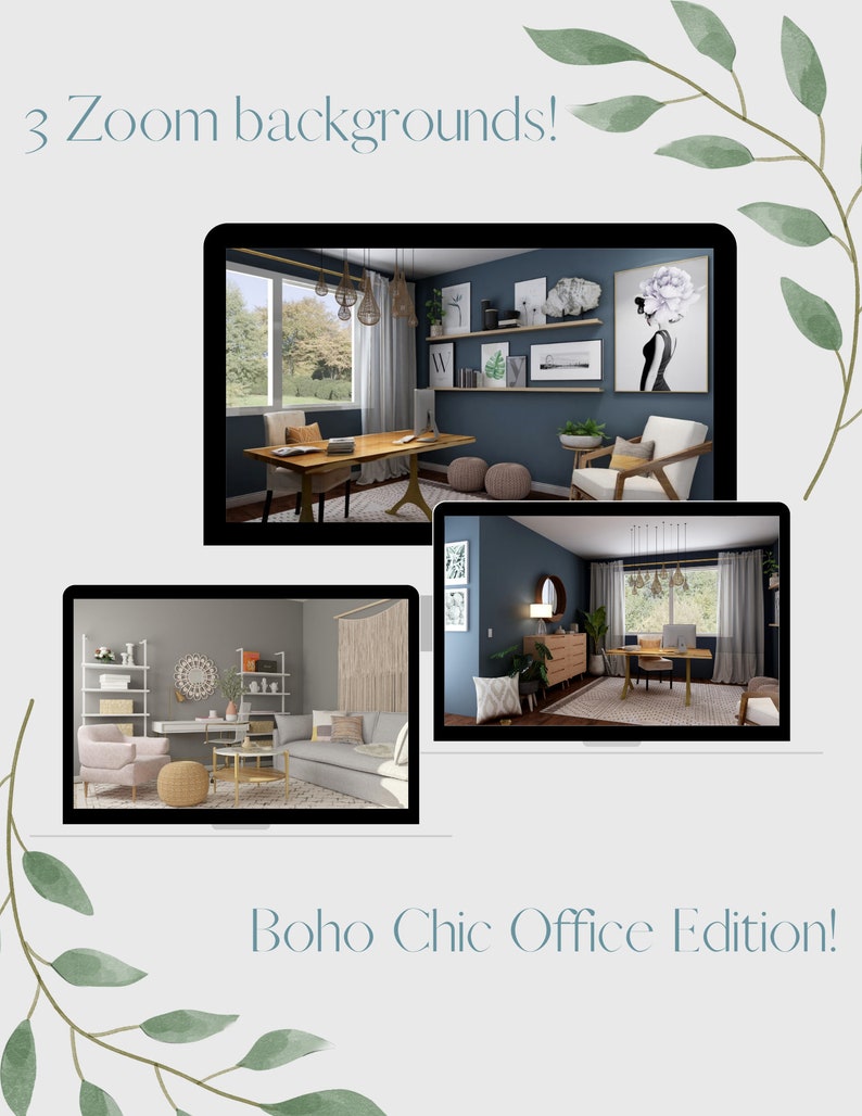 3 Pack Zoom Backgrounds Boho Chic Office Zoom Zoom Etsy