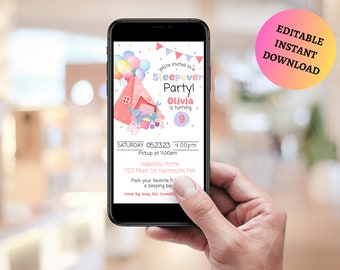 Bearbeitbare Pyjama Party Geburtstagseinladung Sleepover Geburtstag einladen Rosa Mädchen Spa Tween Teen Digital Download druckbare Vorlage, Sleepover