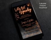 Digital Halloween Party Invitation, Electronic Halloween Evite, Neon Let's Get Spooky Scary Monsters, Editable Template, Instant Download