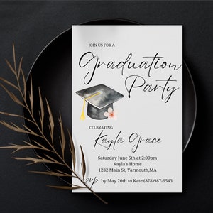 Graduation Party Invitation, Graduation Invitation Template, high School Graduation, Graduation Party Invite, Editable Template image 6