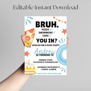 Bruh Birthday Invitation, Bruh It&#39;s My Birthday Invite, Teenager Birthday, Teen Boy Pool Birthday Party Invitation Digital