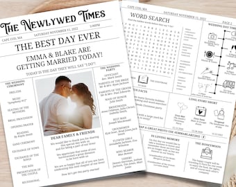 Wedding Newspaper Template with Photo, Wedding Newspaper Template, Wedding Program, Newlywed Times, Editable Newspaper Itinerary, Marriage