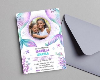 Editable Mermaid Birthday Invitation, Mermaid Invite, Under the Sea Birthday Party, Printable Digital Instant Download, sibling invite