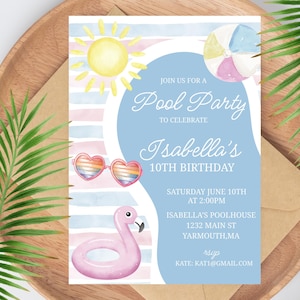 Editable Pool Party Invitation, Girl Pool Birthday Party, Pastel Invite, Summer Birthday Party, Swimming Party, Digital, Printable,Pool bday
