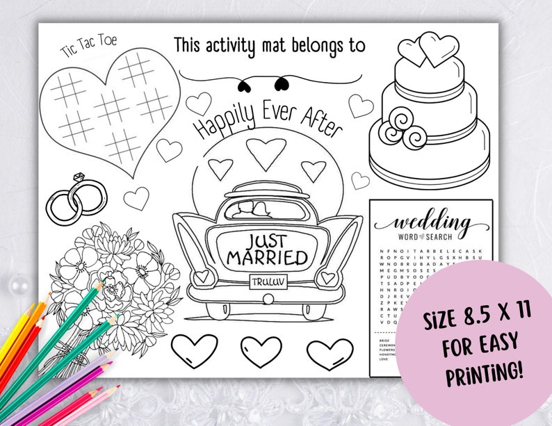 Printable Wedding Coloring Placemat Personalized Digital Etsy