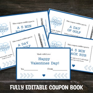 Valentines Day Printable Coupons, Editable Valentines day Coupons, Birthday Gift for Him, Anniversary Gift, Valentines gift, coupon book