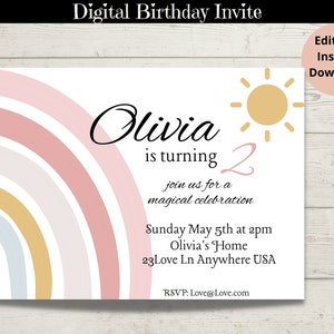 Rainbow birthday invite, Editable Rainbow Birthday Invitation, Rainbow Invitation, Rainbow Template,rainbow party,girl birthday invite
