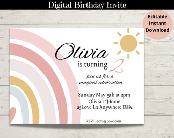Rainbow birthday invite, Editable Rainbow Birthday Invitation, Rainbow Invitation, Rainbow Template,rainbow party,girl birthday invite