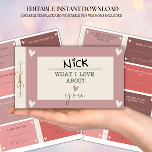 Lo que me encanta de ti Box Set, Regalo personalizado para novio, esposo, esposa, relleno de medias, aniversario, completar las tarjetas de notas en blanco