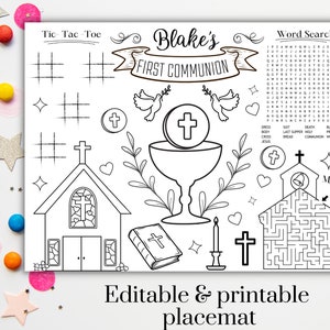 PRINTABLE First Communion Coloring Placemat, Digital File, Printable, Holy Communion, Activity Mat