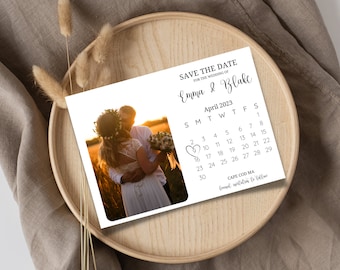 Calendar save the date Fully editable template With photo Wedding announcement Printable Download DIY personalized save the date, minimalist