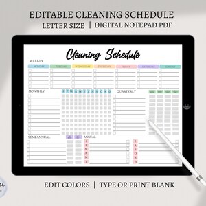 EDITABLE Cleaning Planner, Cleaning Checklist, Cleaning Schedule, Weekly House Chores, Adhd Clean Home, Monthly, Household Planner Printable