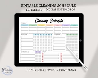 BEWERKBARE schoonmaakplanner, schoonmaakchecklist, schoonmaakschema, wekelijkse huisklusjes, Adhd Clean Home, maandelijks, huishoudelijke planner afdrukbaar