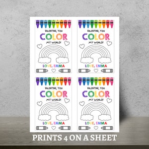 Valentine Cards for Kids PRINTABLE, Color My World Valentines ...