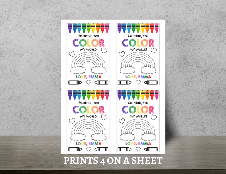 Valentine Cards for Kids PRINTABLE, Color My World Valentines ...