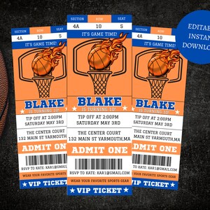 Basketball Invitation - Birthday - Sports Ticket Style Party Invite - ANY Age - DIGITAL Editable Printable Invite - Basketball Ticket
