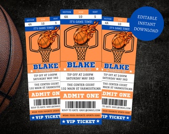 Basketball Invitation - Birthday - Sports Ticket Style Party Invite - ANY Age - DIGITAL Editable Printable Invite - Basketball Ticket