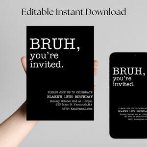 Bruh Birthday Invitation, Bruh It&#39;s My Birthday Invite, Teenager Birthday, Teen Boy Pool Birthday Party Invitation Digital, Teen Birthday