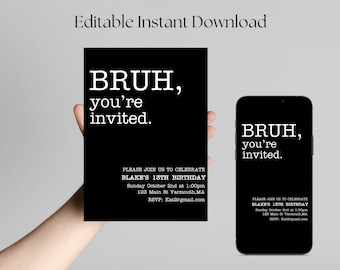 Bruh Birthday Invitation, Bruh It's My Birthday Invite, Teenager Birthday, Teen Boy Pool Birthday Party Invitation Digital, Teen Birthday