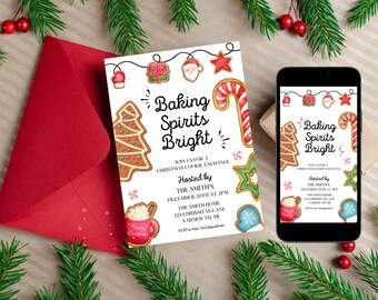 Christmas Cookie Exchange Invitation Template, Cookie Party Invitation, Christmas Baking Printable Invitation, Christmas cookie invitation