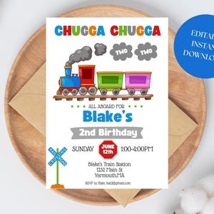 Train Birthday Invitation Chugga Chugga Choo Choo Invitation Two Two 2nd Birthday Invite Second Birthday Party Boy EDITABLE train invite