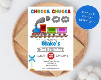 Train Birthday Invitation Chugga Chugga Choo Choo Invitation Two Two 2nd Birthday Invite Second Birthday Party Boy EDITABLE train invite