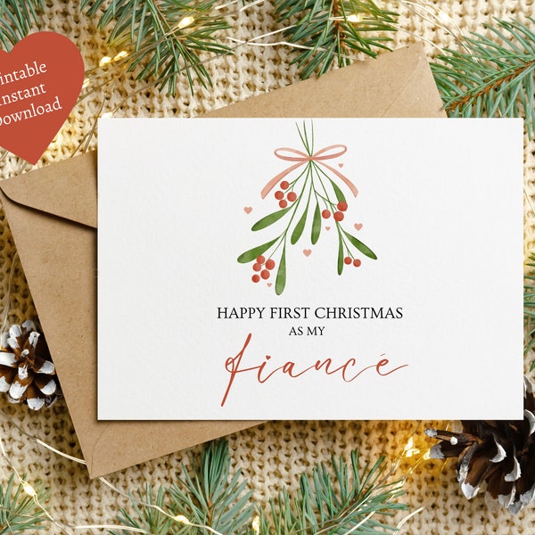 Christmas card to Fiancé 1st ,Christmas Card,Printable Christmas Card, Card to Fiancé, Christmas engagement card, christmas card printable
