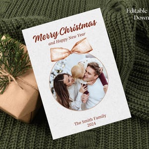 Tarjeta navideña con foto imprimible, tarjeta navideña con foto para las fiestas, tarjeta navideña con acuarela, plantilla de tarjeta navideña digital, tarjeta navideña moderna, Navidad