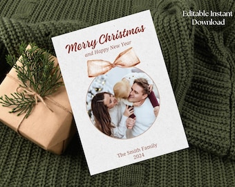 Printable Christmas Photo Card, Holiday Photo Card, Watercolor Christmas Card, Digital Christmas Card Template, Christmas Card Modern, Xmas