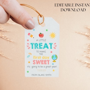 First day of school sweet treat tag, Teacher cookie tag, Welcome back to school gift bag tags, 1st day food favor student classroom kids