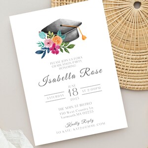 Faire-part de remise des diplômes bohème carte de faire-part pour diplômés floral modifiable Invitation de remise des diplômes minimaliste Faire-part de remise des diplômes filles