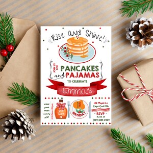 Pancakes and Pajamas Invitation - Christmas Breakfast Party, Breakfast with Santa | printable invitation - INSTANT DOWNLOAD Printable