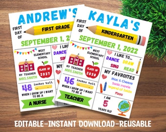 Chalkboard Back to School Sign, First Day or Last Day, Editable and Reusable, Boy or Girl, 11x14 / 8.5x11 Printable, Instant Edit & Download