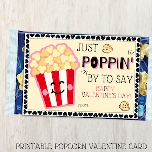 PRINTABLE Just POPPIN&#39; BY To Say Happy Valentine&#39;s Day! Tag | Instant Download | Valentine&#39;s Popcorn | Classroom Treat | Kid&#39;s Popcorn