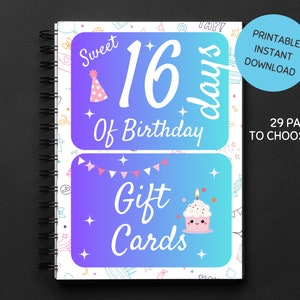 Livre de cartes-cadeau imprimable, Sweet 16 Livre de cartes-cadeaux, cadeau d'anniversaire pour adolescente, cadeau pour étudiant, cadeau d'anniversaire pour ado, sweet 16