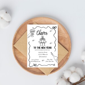 New Years Eve Party Invitation Hand Drawn, Whimsical New Year Party Invite, Disco Ball, Champagne Tower, Editable Template, NYE Party invite image 6