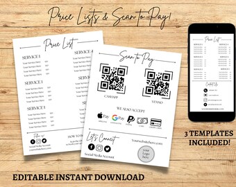 Modello di listino prezzi, modello di listino prezzi modificabile Canva, salone di bellezza, parrucchiere per trucco per unghie, listino prezzi pacchetto, guida ai prezzi stampabile