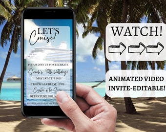 Video Cruise Invitation Template, Birthday Cruise for her, Animated Invitation , Cruise Itinerary Template .Birthday Party Invite, Birthday