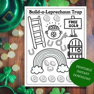 Leprechaun Trap Kit Cut and Paste Printable - &quot;ST. PATRICKS CRAFTS&quot; leprechaun trap craft, kids st patricks day, cut and color, preschool