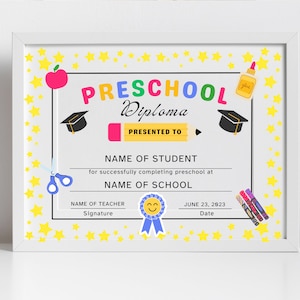 Preschool Graduation Certificate, Preschool Diploma, Preschool