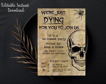 Modello di invito di Halloween vintage, download istantaneo, invito alla festa di Halloween, invito di Halloween stampabile per adulti, download digitale