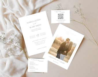 Elegant Minimalist Wedding Invitation Suite With Photo, Fully Editable DIY Canva Template, Printable Wedding Stationery, Invite Set Bundle